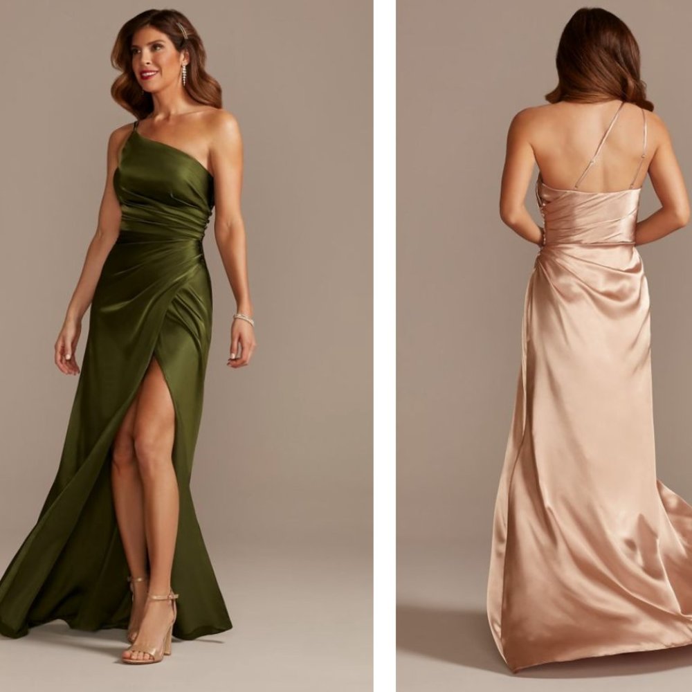 David's Bridal Charmeuse Draped One-shoulder Bridesmaid Dress STYLE# GS290018 - Picture 6 of 6